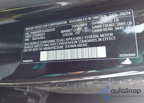 2025 Volvo Xc90 B5 Plus z USA, uszkodzony, nr VIN YV4M12PE4S1303112